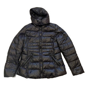 Andrew Marc Nylon Down Puffer Jacket Womens Medium Black Ski Parka Coat w Hood